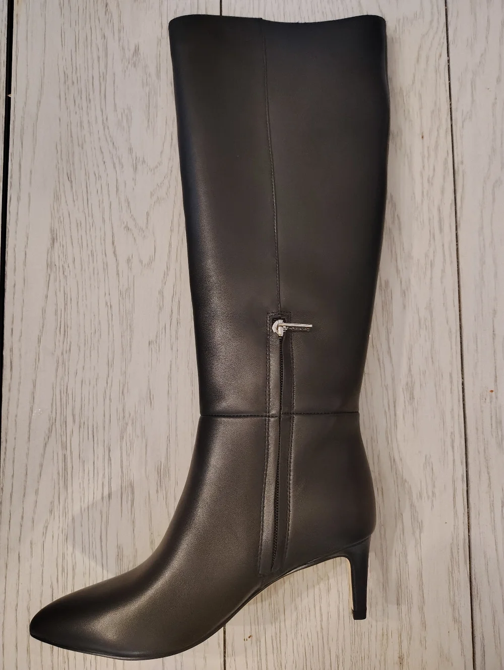 Calvin Klein‎ Garray Black Leather Pointed Toe Knee High Boots - Size 6M NWT